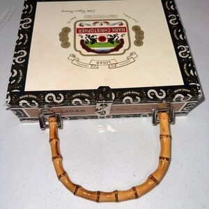 Red Hat Cigar Box Purse Mark Christopher Bamboo Handle Velvet Leopard Lined